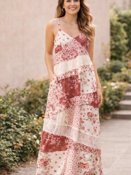 Dresses & Skirts - Floral Patchwork Maxi Dress in Dusty Rose